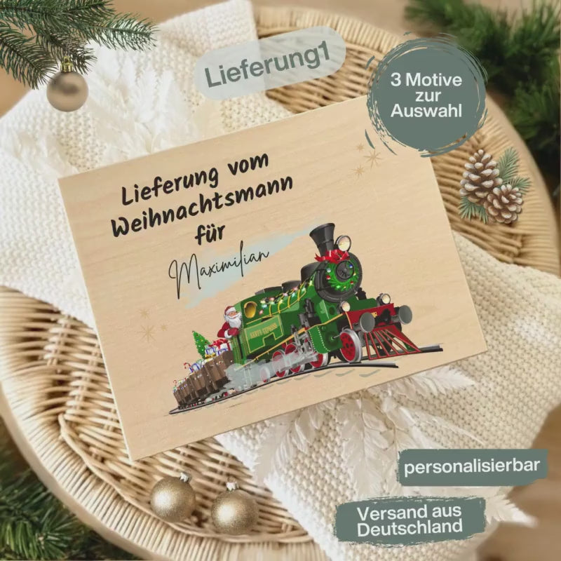 Lieferung vom Weihnachtsmann Holzbox personalisiert | Weihnachtskiste mit Namen | Geschenkbox Weihnachten ohne Inhalt | Adventskiste Holz