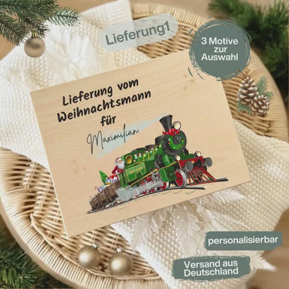 Lieferung vom Weihnachtsmann Holzbox personalisiert | Weihnachtskiste mit Namen | Geschenkbox Weihnachten ohne Inhalt | Adventskiste Holz