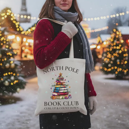 Weihnachtstasche Bücher | Jutebeutel Weihnachten für Leseratten | Geschenk Buchliebhaber | Baumwolltasche Bücher Wintermotiv Einkaufstasche