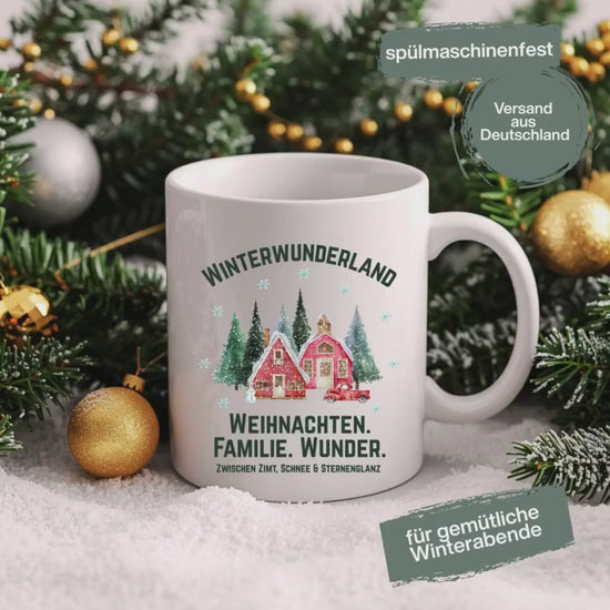 Weihnachtstasse Winterwunderland | Tasse Weihnachten Familie Geschenk | Weihnachtsbecher mit Spruch | Geschenkidee Winter | Adventstasse