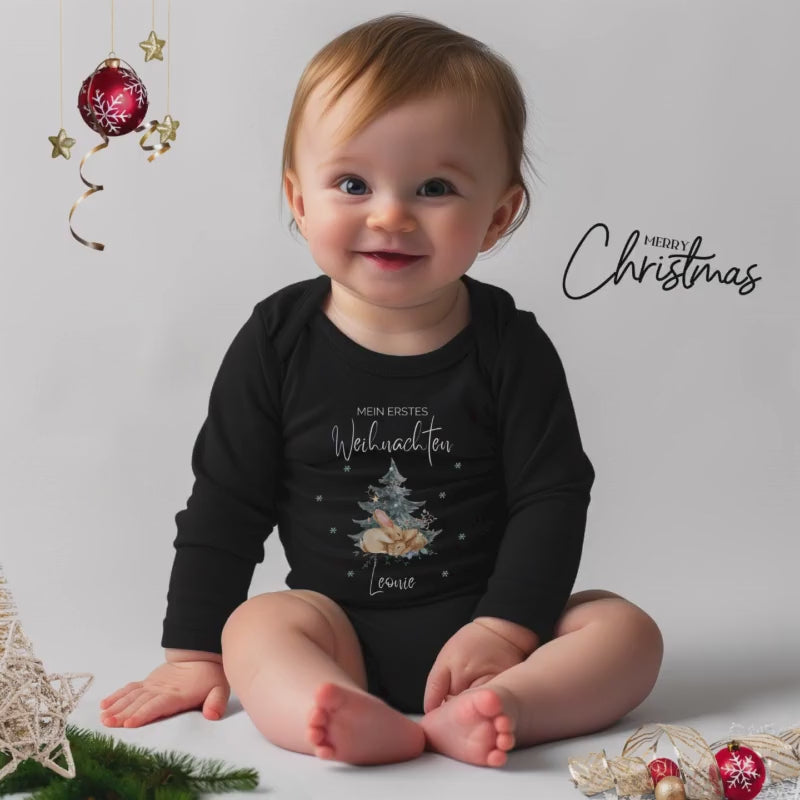 Mein erstes Weihnachten Body Baby | Langarm Body Weihnachten Geschenk | Babys erstes Weihnachten Outfit | Weihnachtsbody Baby mit Namen
