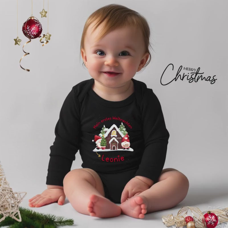 Weihnachten Baby Body Langarm | Mein erstes Weihnachten Body Baby Geschenk | Personalisierter Weihnachtsbody mit Namen | Outfit Fotoshooting