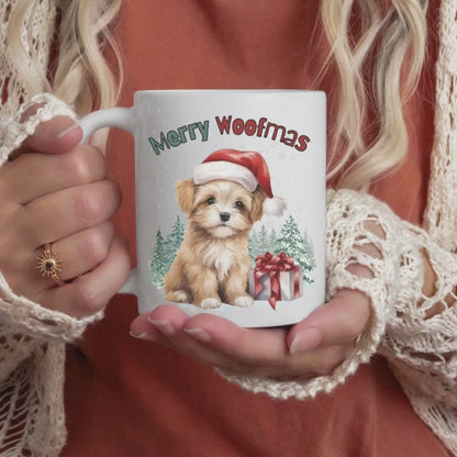 Weihnachtstasse Hund | Merry Woofmas Tasse Weihnachten Geschenk für Hundefreunde | Winterbecher mit Hundemotiv | Geschenkidee Hundeliebhaber