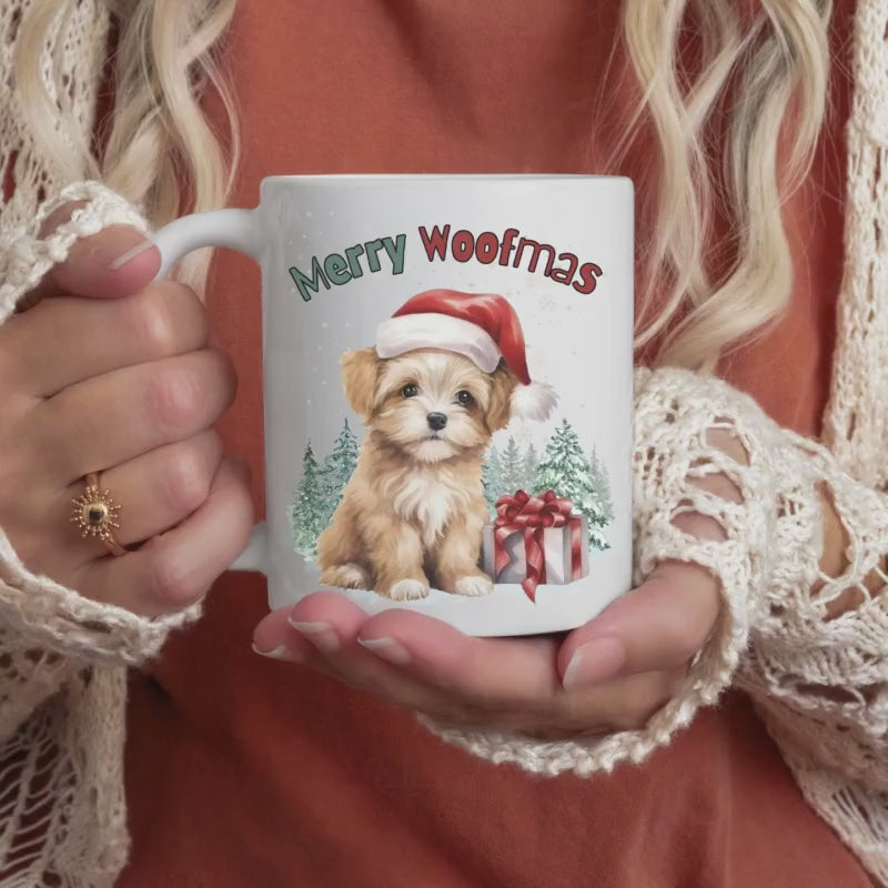 Weihnachtstasse Hund | Merry Woofmas Tasse Weihnachten Geschenk für Hundefreunde | Winterbecher mit Hundemotiv | Geschenkidee Hundeliebhaber