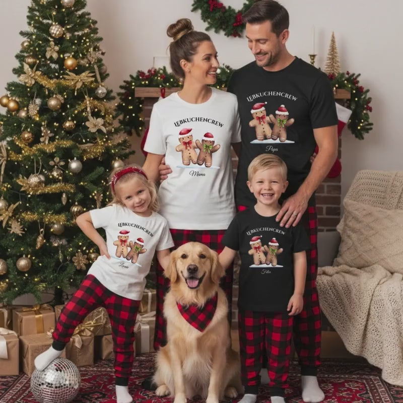 Familienoutfit Weihnachten Lebkuchencrew | Partnerlook Eltern Kinder Baby personalisiert Weihnachtspullover, Shirt & Body Geschwisteroutfit