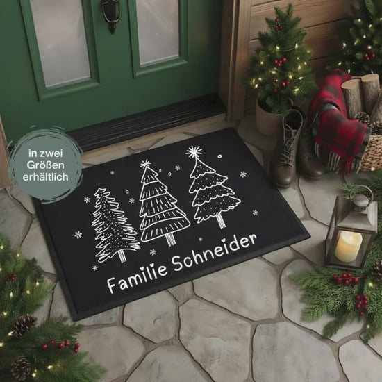 Personalisierte Weihnachtsfußmatte mit Namen | Türmatte Weihnachten Tannenbäume | Fußmatte Weihnachten personalisiert | Geschenkidee Familie