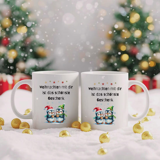 Weihnachtstasse mit Spruch | Tasse Weihnachten Geschenk für Freundin Kollegin Paare Familie | Winterbecher Pinguin Motiv | Wichtelgeschenk